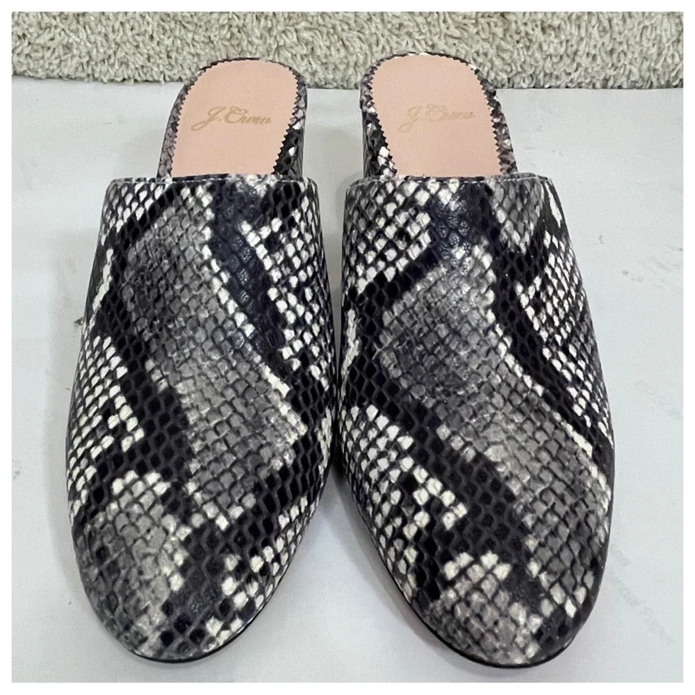 J.Crew Grey Sophia High Block-heel Faux Snakeskin Mules/Slides